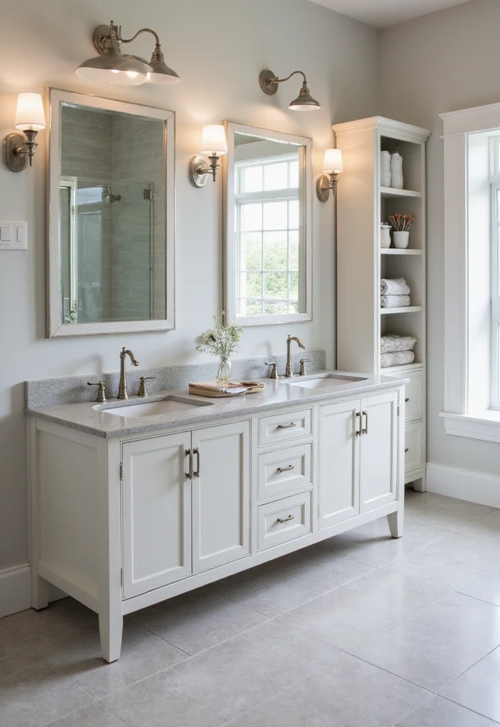 14 Bathroom Vanity With Tower Ideas For Extra Storage - 9. Dual Sink Vanity with Tower