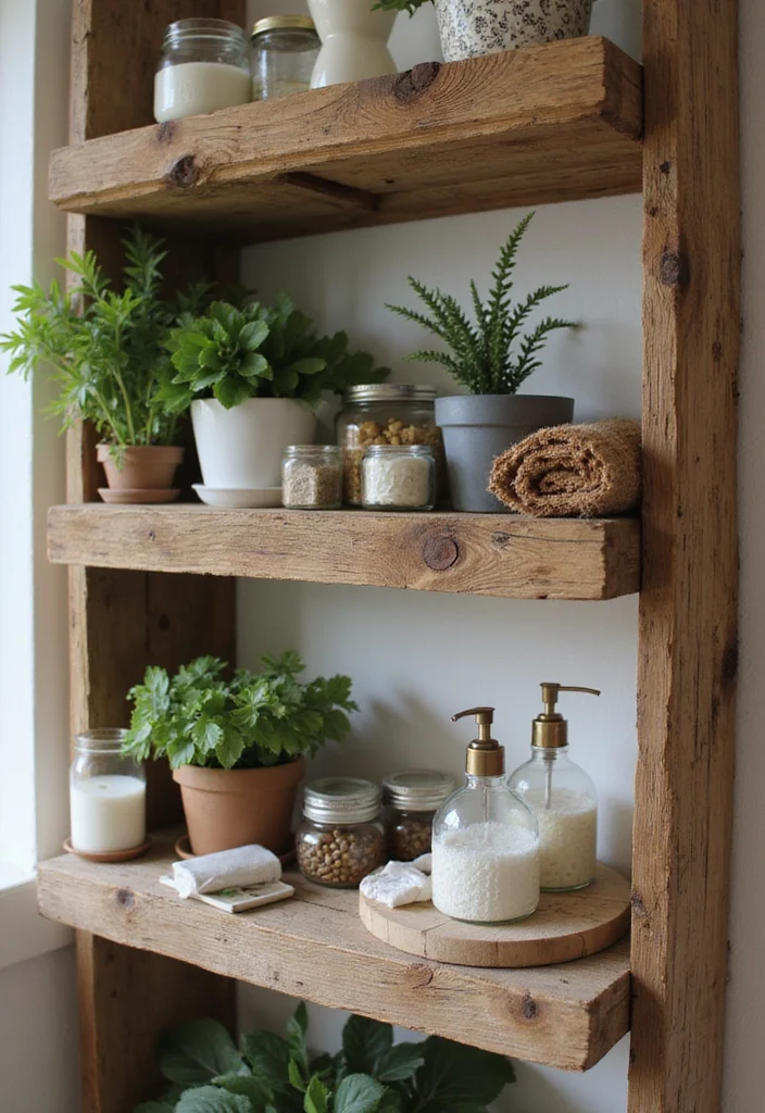 14 Bathroom Wall Shelf Decor Ideas That Add Charm - 1. Rustic Wood Shelves