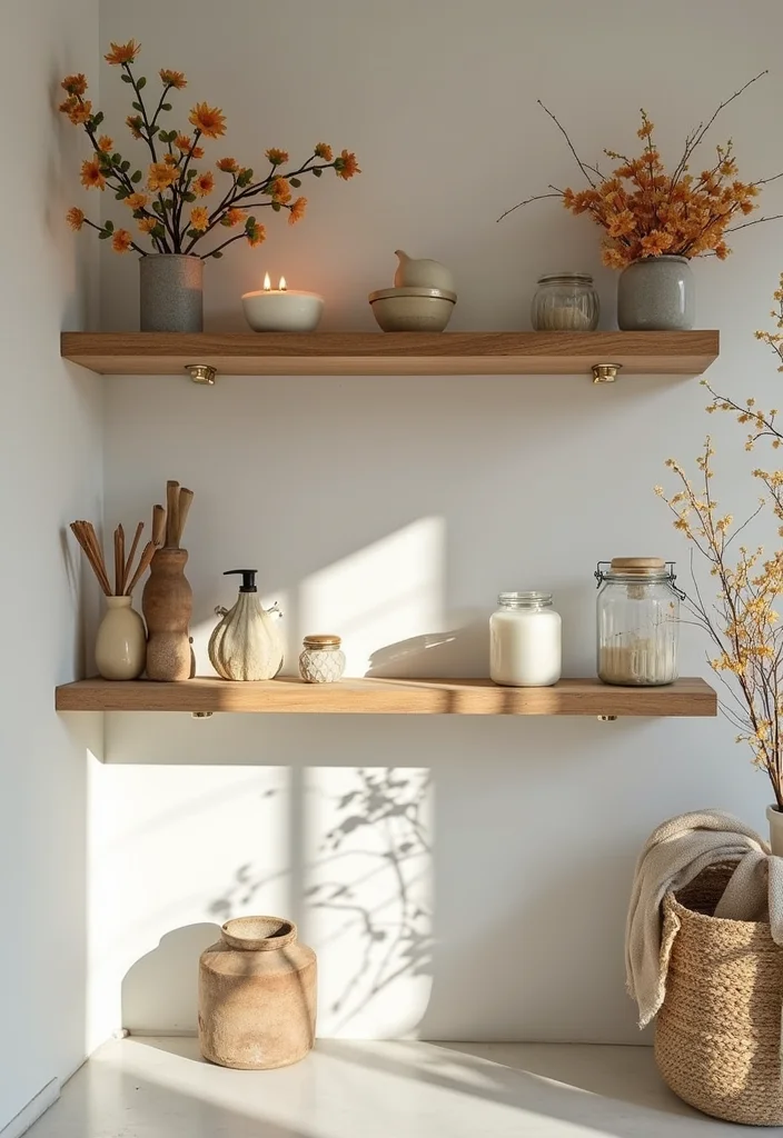 14 Bathroom Wall Shelf Decor Ideas That Add Charm - 11. Seasonal Decor Shelves