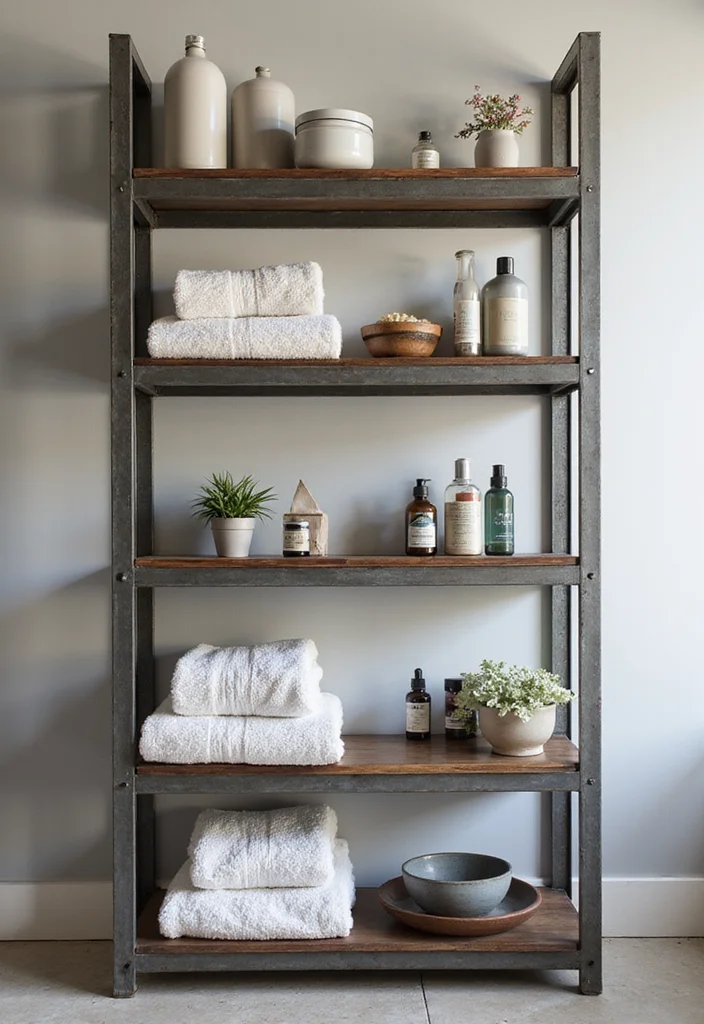 14 Bathroom Wall Shelf Decor Ideas That Add Charm - 3. Industrial Metal Shelves