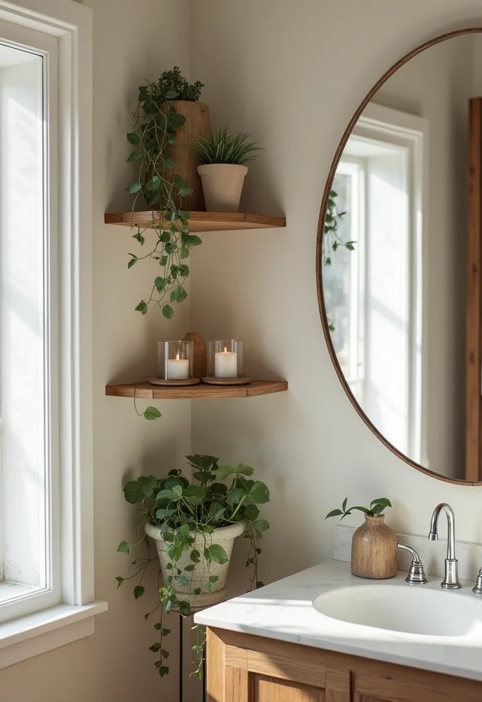 14 Bathroom Wall Shelf Decor Ideas That Add Charm - 5. Corner Shelves for Small Spaces