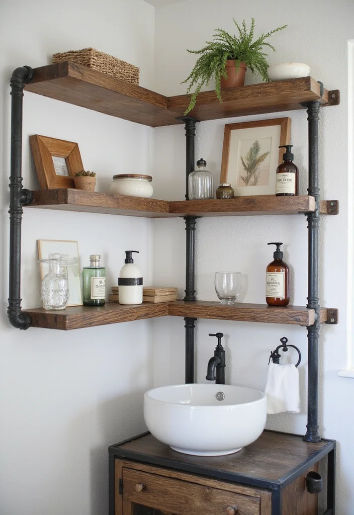 14 Bathroom Wall Shelf Decor Ideas That Add Charm - 8. Rustic Pipe Shelves