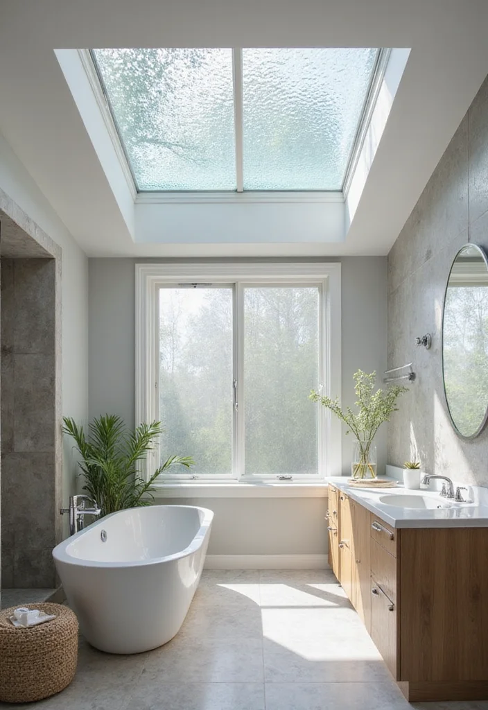 14 Bathroom With Skylight Ideas For Natural Light - 10. Textured Glass