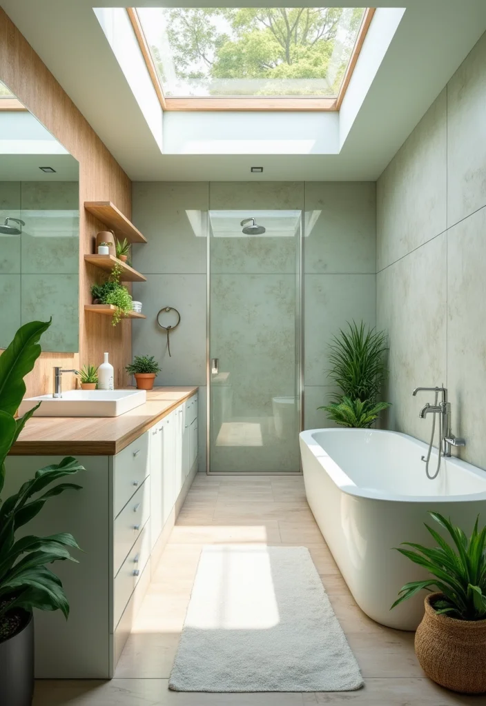 14 Bathroom With Skylight Ideas For Natural Light - 13. Eco-Conscious Design