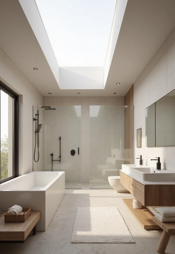 14 Bathroom With Skylight Ideas For Natural Light - 3. Minimalist Marvel