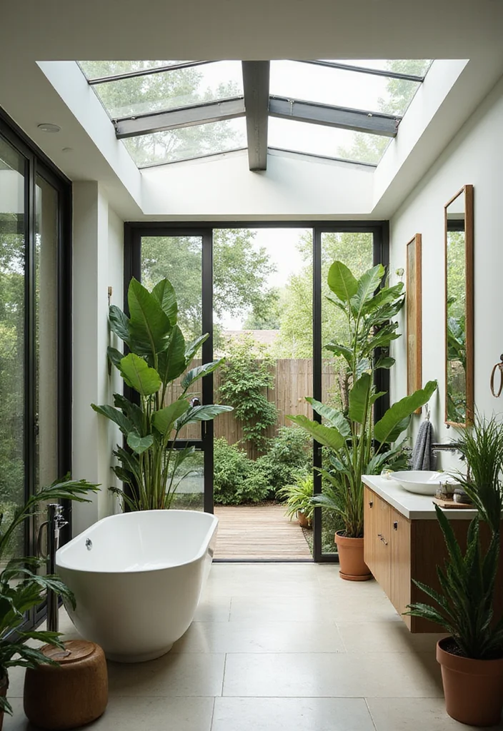14 Bathroom With Skylight Ideas For Natural Light - 9. Blending Indoors and Outdoors