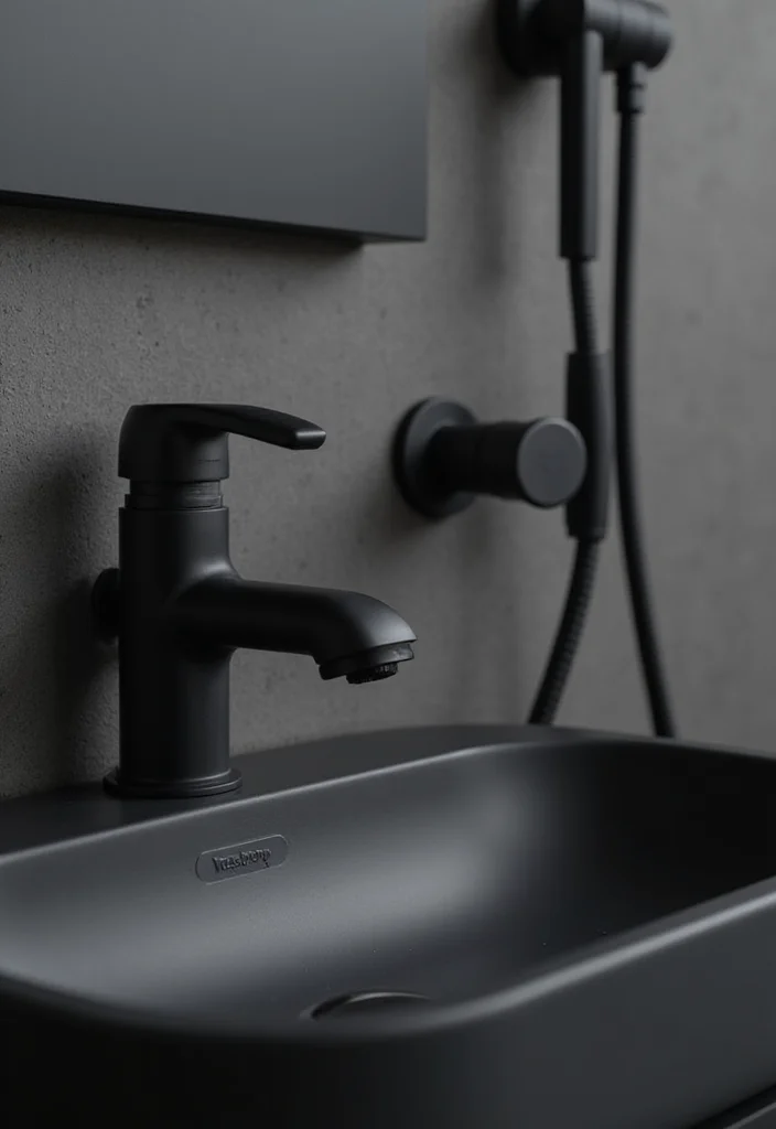 14 Black Bathroom Decor Ideas For Bold Style - 1. Matte Black Fixtures