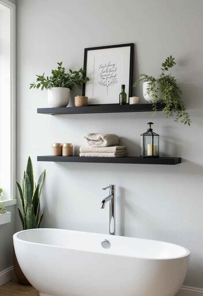 14 Black Bathroom Decor Ideas For Bold Style - 11. Black Shelving Units
