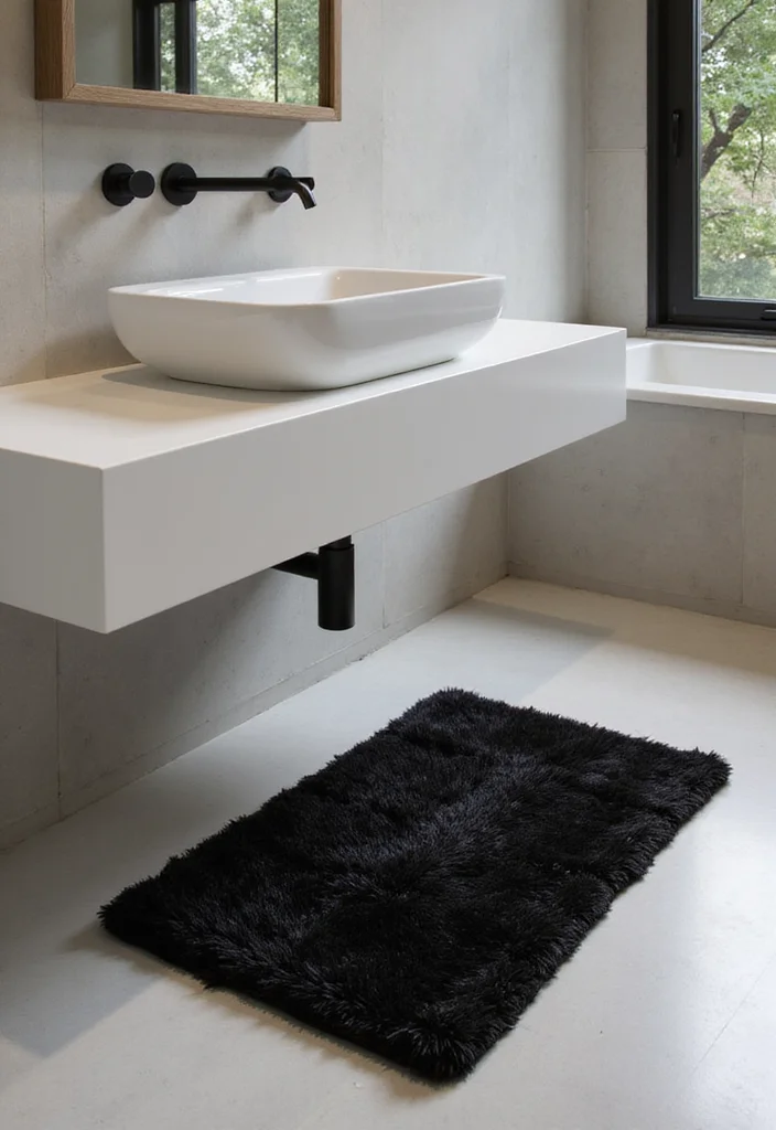 14 Black Bathroom Decor Ideas For Bold Style - 12. Black Bath Mats