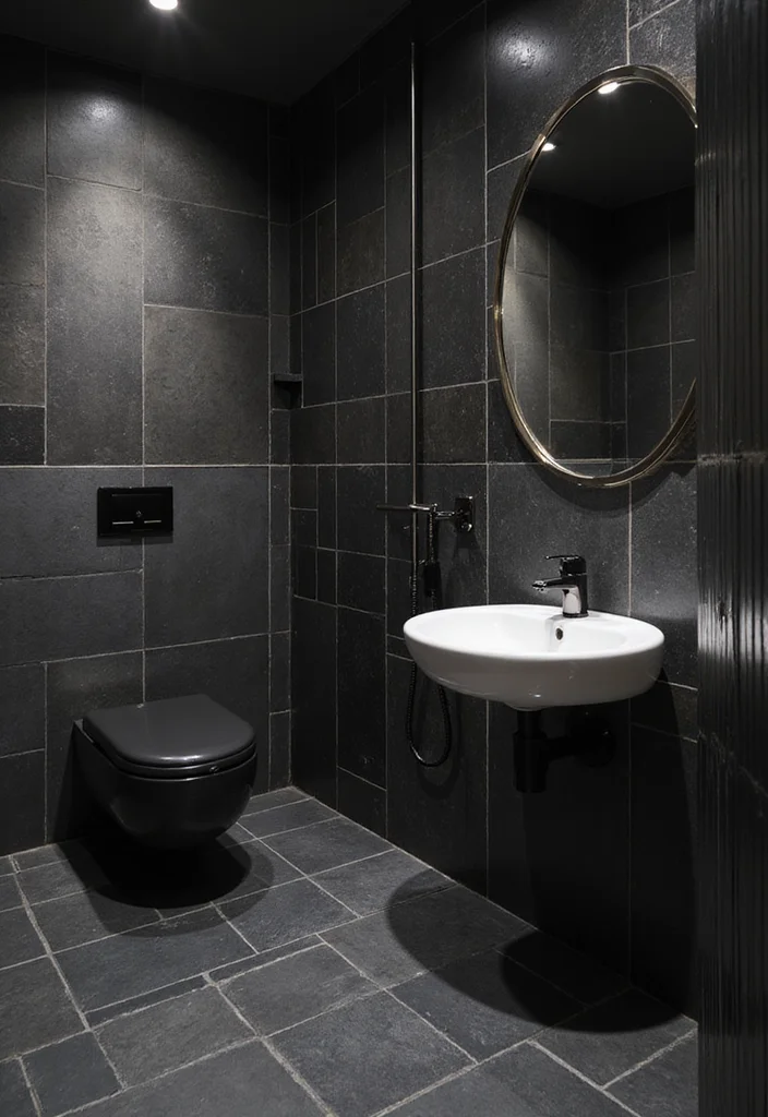14 Black Bathroom Decor Ideas For Bold Style - 2. Bold Black Tiles