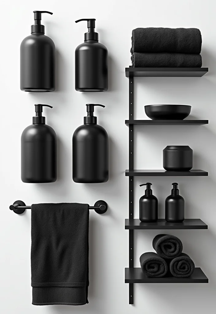 14 Black Bathroom Decor Ideas For Bold Style - 6. Chic Black Accessories