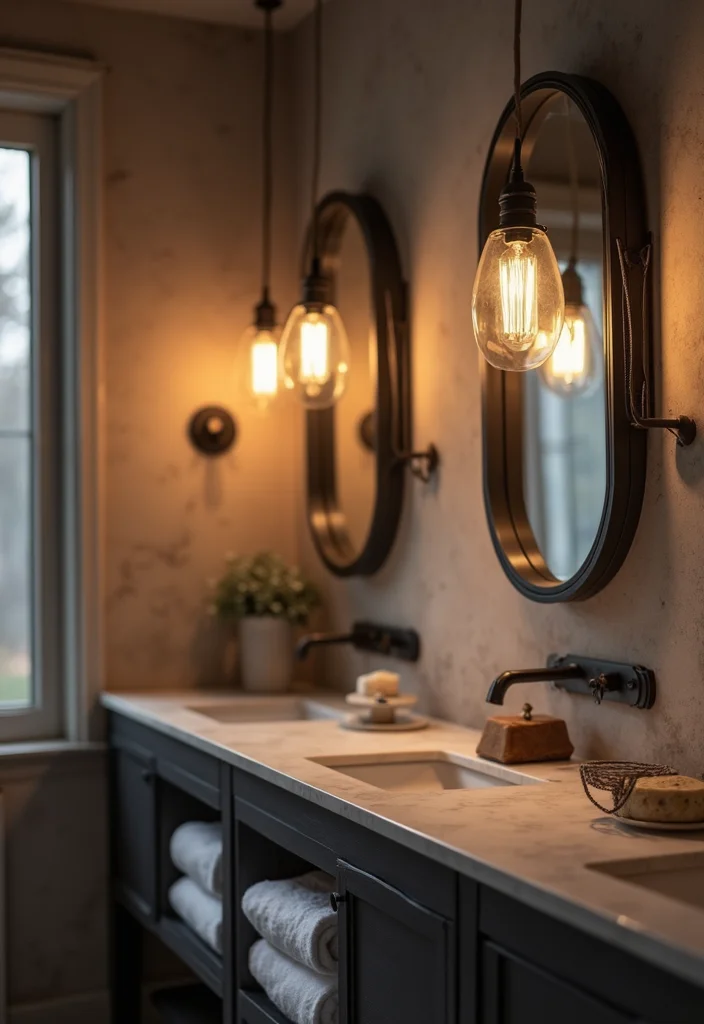14 Black Bathroom Decor Ideas For Bold Style - 7. Black Lighting Fixtures