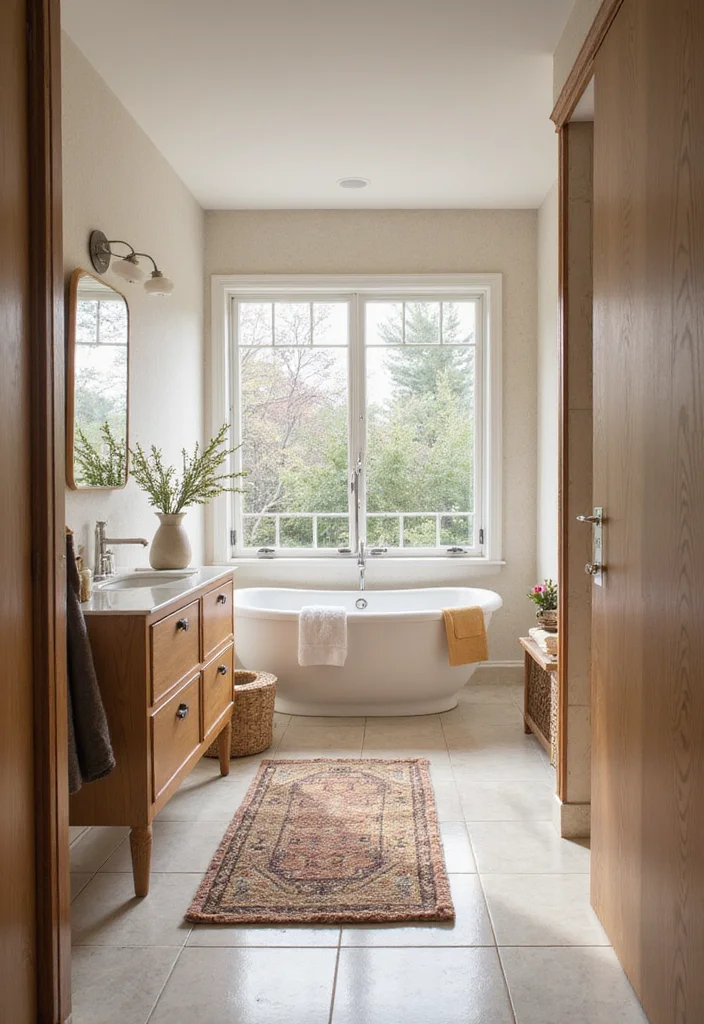 14 Combined Bathroom And Dressing Room Ideas - 11. Stylish Rugs