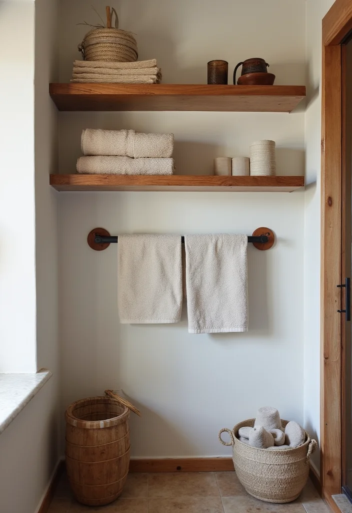 14 Copper Bathroom Ideas With Elegant Warmth - 6. Rustic Copper Shelving