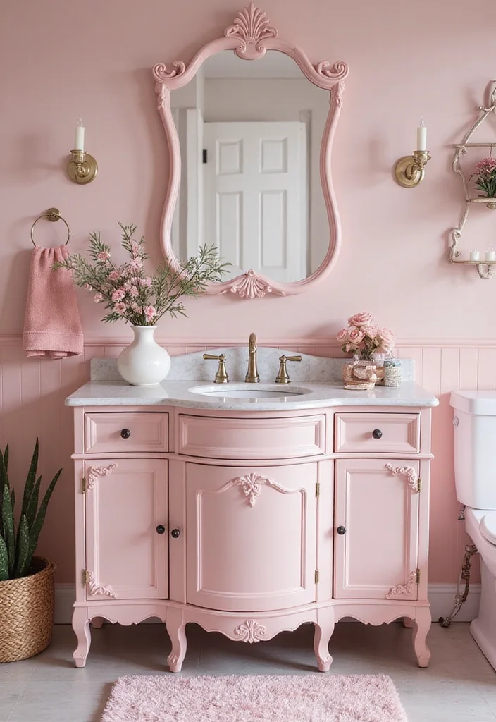 14 Curved Bathroom Vanity Ideas With Soft Modern Lines - 12. Soft Pink Elegance