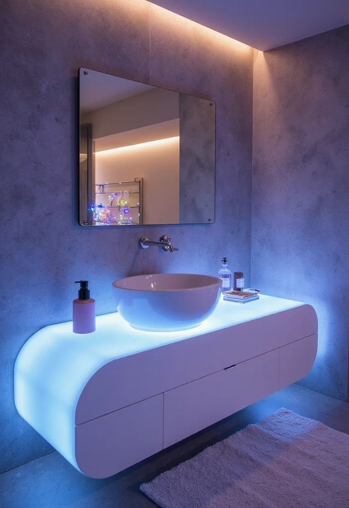 14 Curved Bathroom Vanity Ideas With Soft Modern Lines - 13. Futuristic Acrylic Vanity