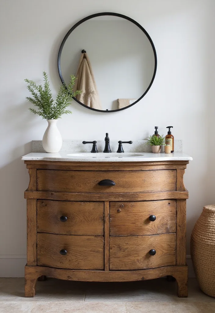 14 Curved Bathroom Vanity Ideas With Soft Modern Lines - 3. Reclaimed Wood Charm