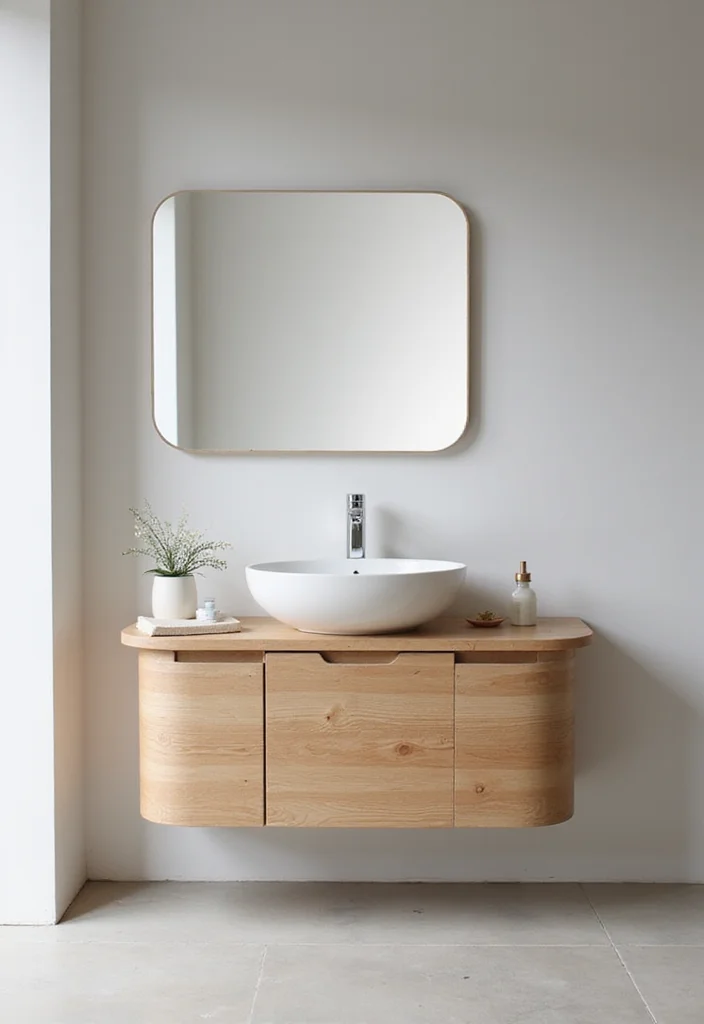 14 Curved Bathroom Vanity Ideas With Soft Modern Lines - 4. Minimalist Plywood Vanity
