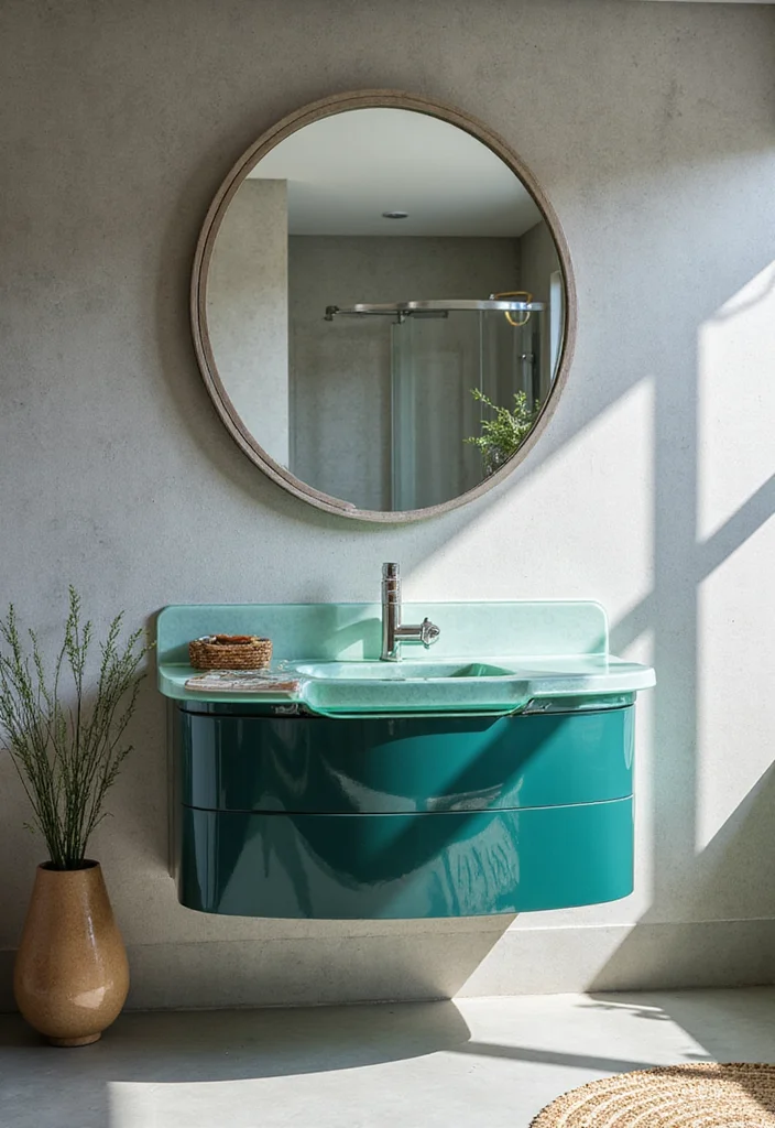 14 Curved Bathroom Vanity Ideas With Soft Modern Lines - 5. Modern Glass Vanity