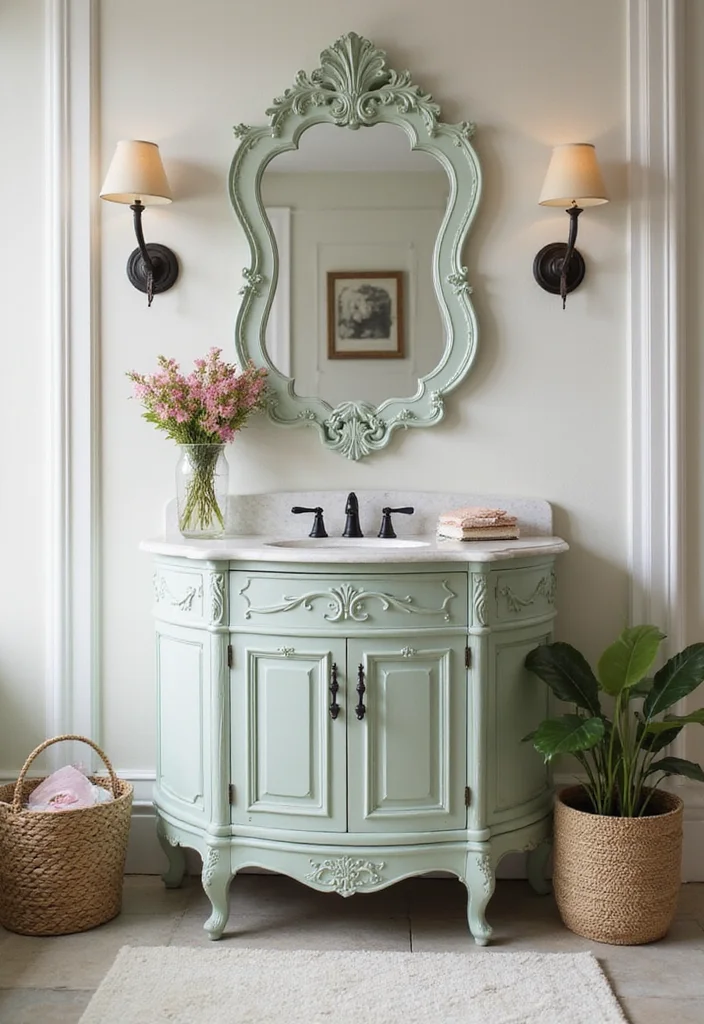 14 Curved Bathroom Vanity Ideas With Soft Modern Lines - 6. Vintage Glam with Curved Edges