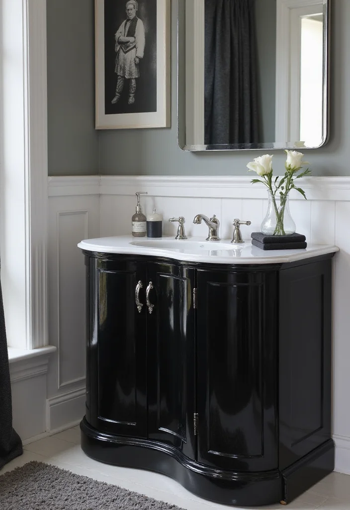 14 Curved Bathroom Vanity Ideas With Soft Modern Lines - 7. Bold Black Vanity