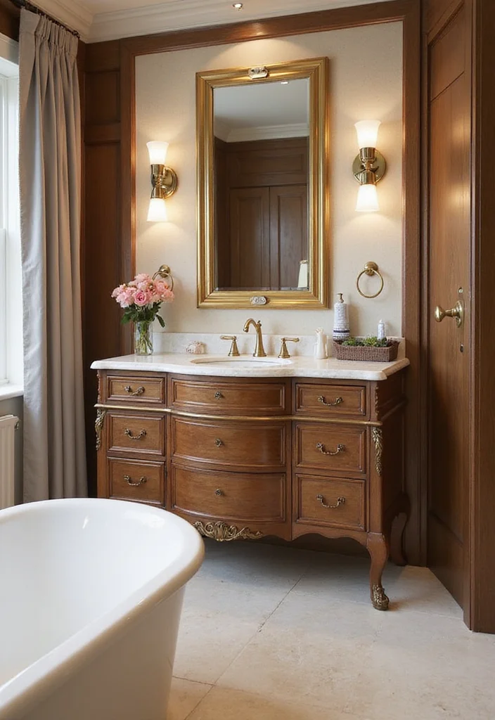 14 Curved Bathroom Vanity Ideas With Soft Modern Lines - 9. Luxurious Gold Accents