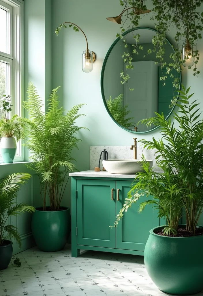 14 Emerald Green Bathroom Decor Ideas With Luxe Colour - 1. Lush Greenery with Emerald Accents