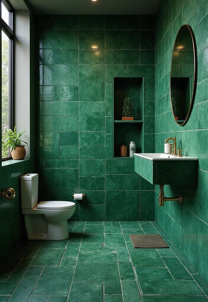 14 Emerald Green Bathroom Decor Ideas With Luxe Colour - 10. Emerald Green Tiles for Floors and Walls