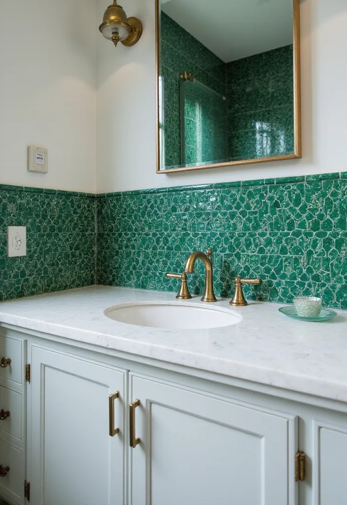 14 Emerald Green Bathroom Decor Ideas With Luxe Colour - 2. Emerald Green Backsplash