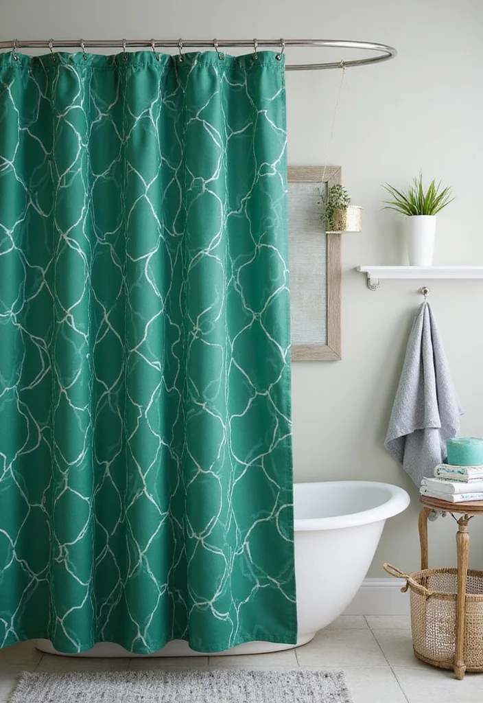 14 Emerald Green Bathroom Decor Ideas With Luxe Colour - 5. Emerald Green Shower Curtains