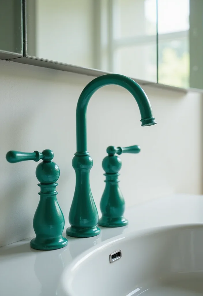 14 Emerald Green Bathroom Decor Ideas With Luxe Colour - 9. Emerald Green Faucets and Handles