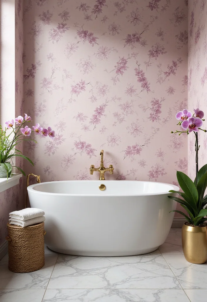 14 Floral Wallpaper Bathroom Ideas With Fresh Style - 12. Elegant Orchid Paradise