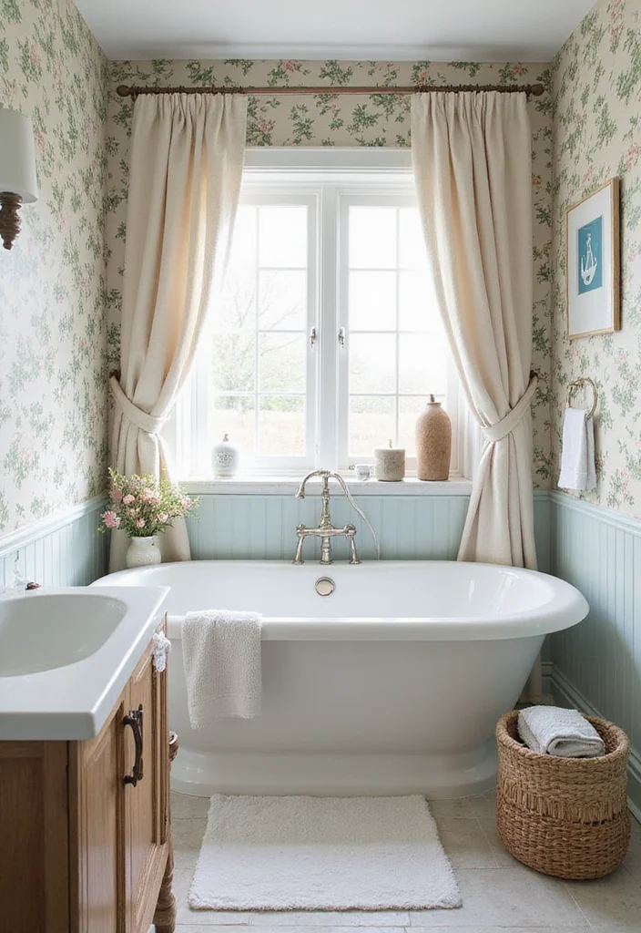 14 Floral Wallpaper Bathroom Ideas With Fresh Style - 14. Coastal Floral Fusion