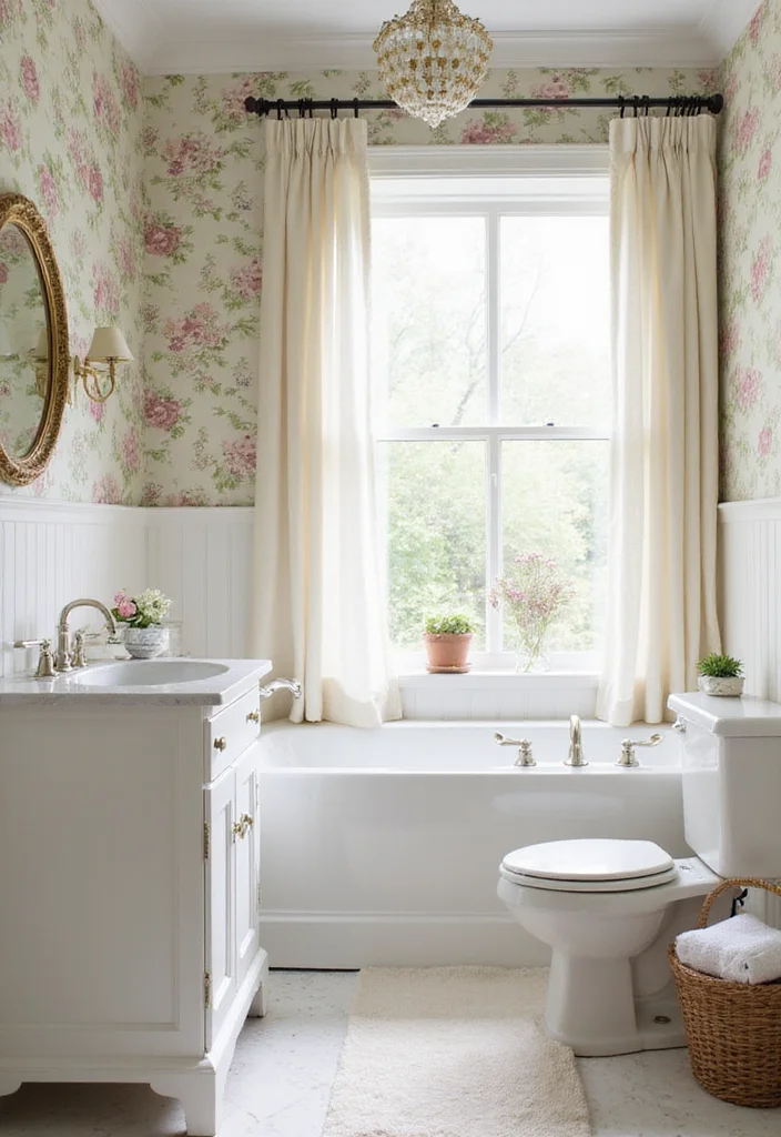 14 Floral Wallpaper Bathroom Ideas With Fresh Style - 3. Charming Floral Pastels