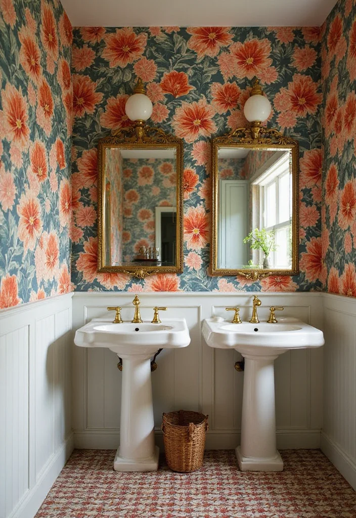 14 Floral Wallpaper Bathroom Ideas With Fresh Style - 4. Retro Floral Patterns