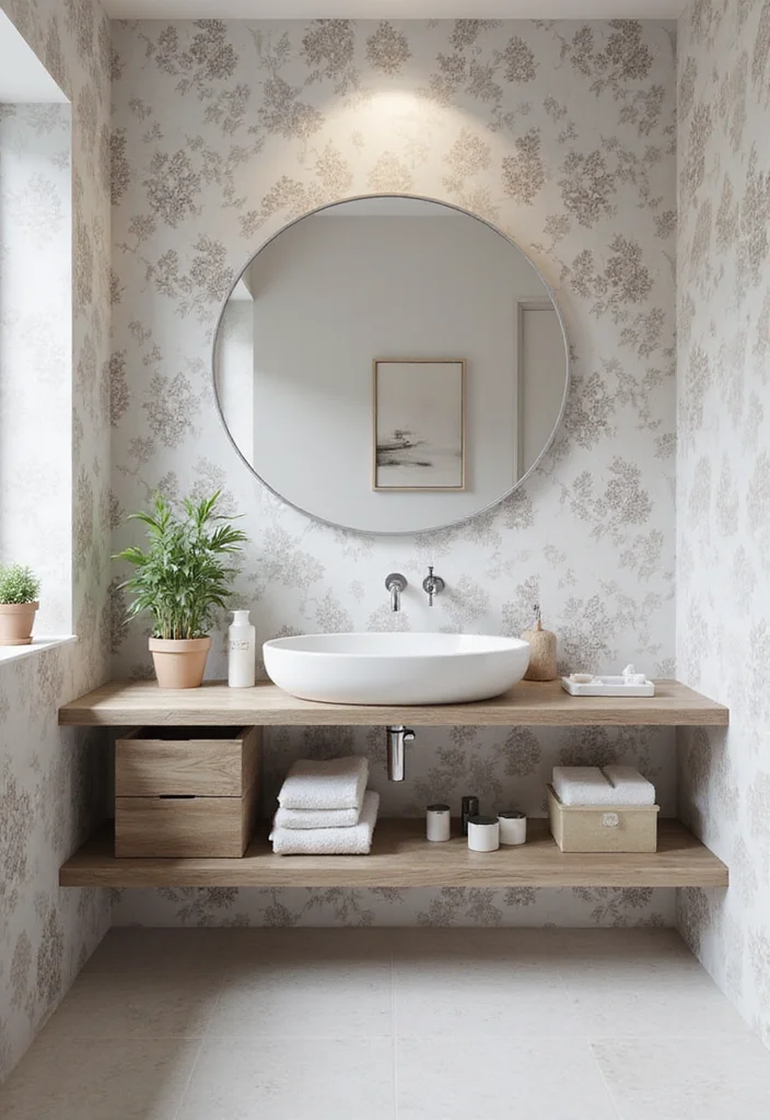 14 Floral Wallpaper Bathroom Ideas With Fresh Style - 9. Modern Minimal Floral