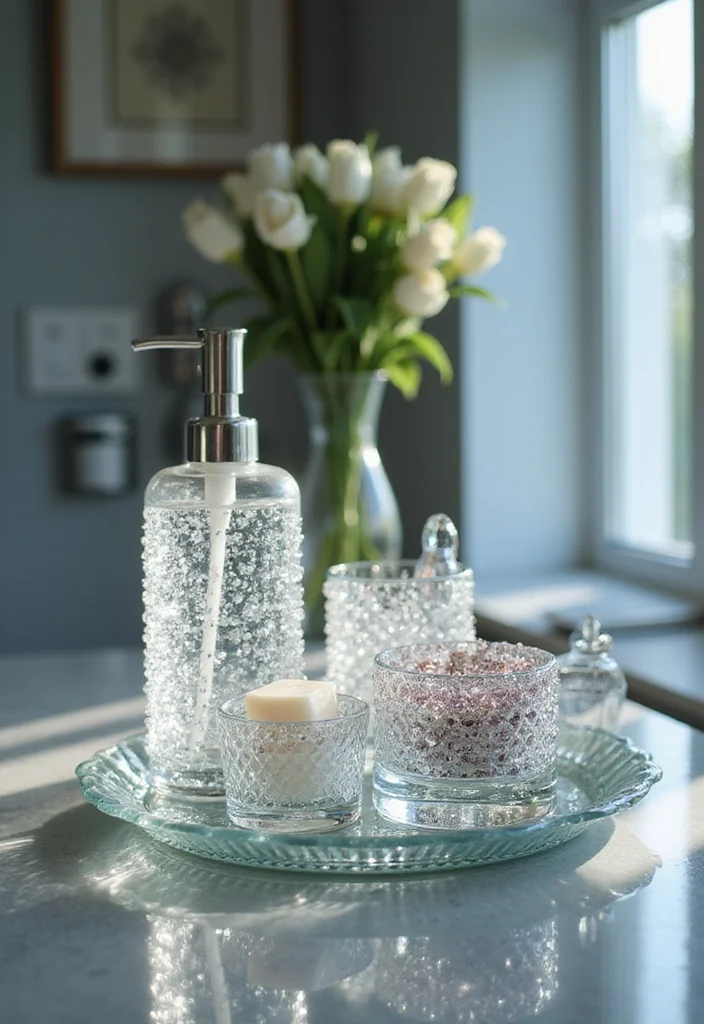 14 Glamour Bathroom Ideas With Sparkling Style - 2. Sparkling Bathroom Accessories