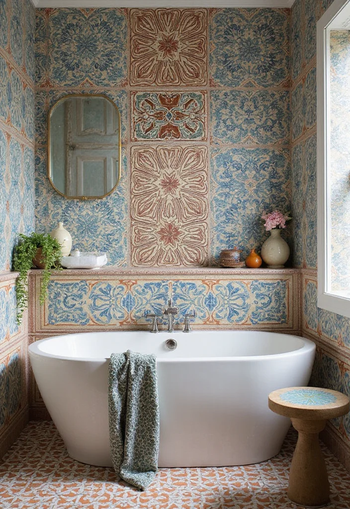 14 Glamour Bathroom Ideas With Sparkling Style - 6. Stunning Tile Patterns