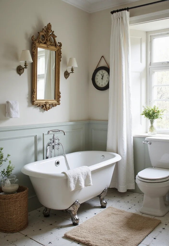 14 Glamour Bathroom Ideas With Sparkling Style - 9. Vintage Accents for Timeless Charm