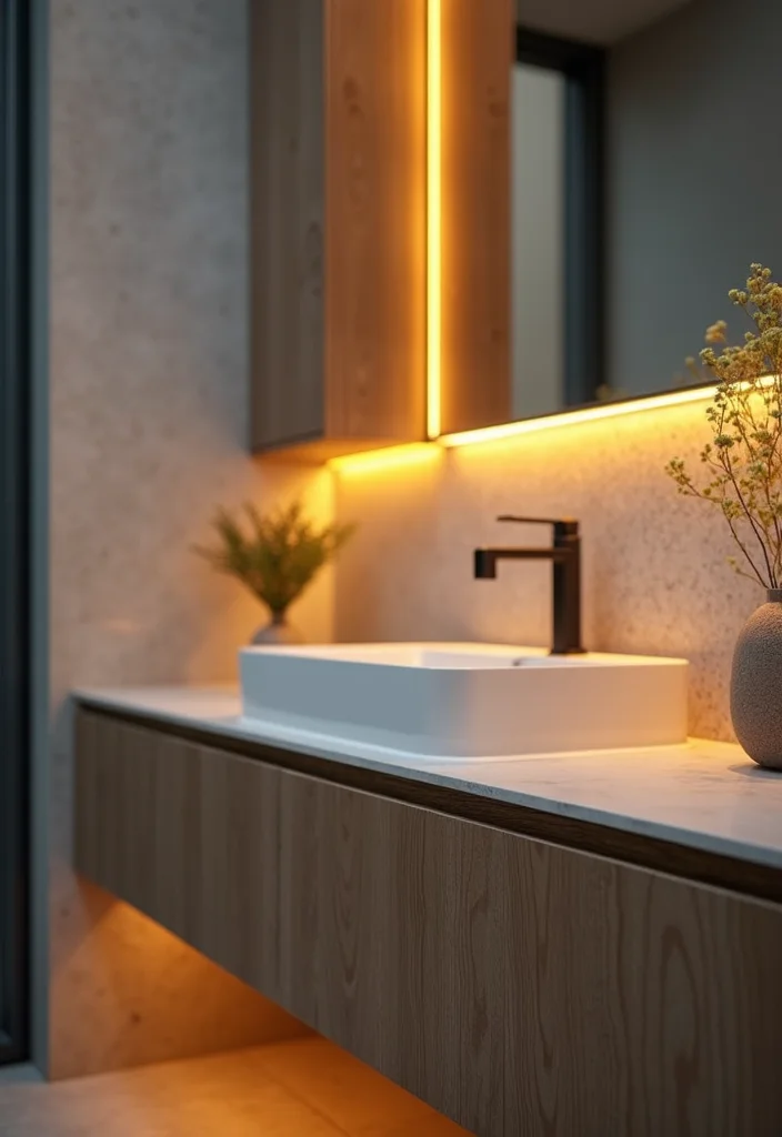 14 LED Bathroom Ideas For A Modern Glow - 1. Under-Cabinet LED Strips