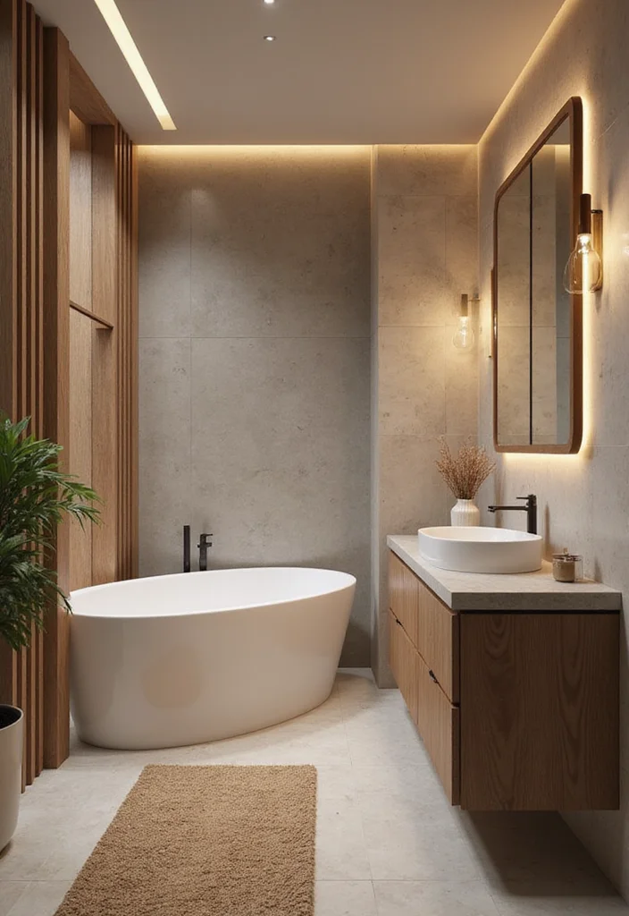 14 LED Bathroom Ideas For A Modern Glow - 10. Natural Wood LED Fixtures
