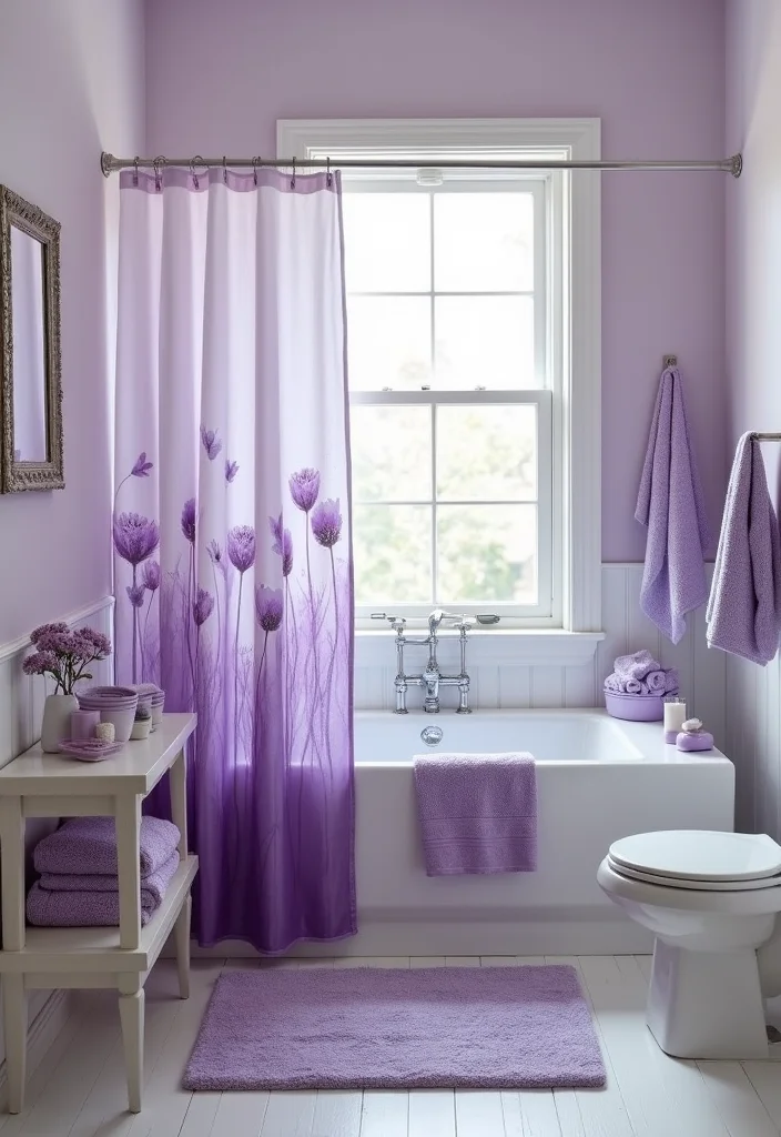 14 Lavender Bathroom Decor Ideas With Calm Vibes - 2. Lavender Shower Curtain