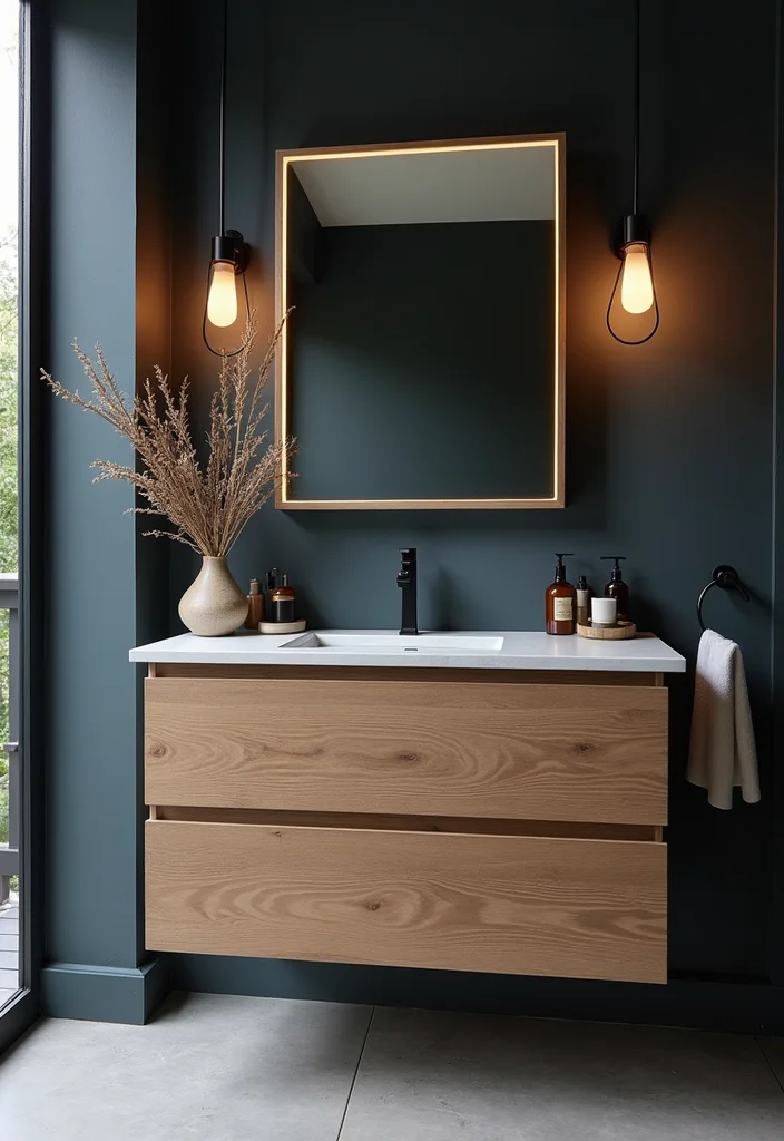 14 Light Wood Bathroom Vanity Ideas With Natural Warmth - 10. Bold Contrasts