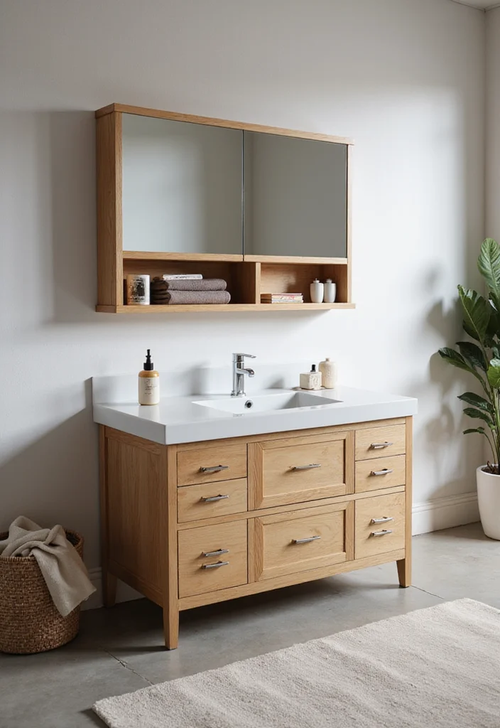 14 Light Wood Bathroom Vanity Ideas With Natural Warmth - 13. Functional Elegance