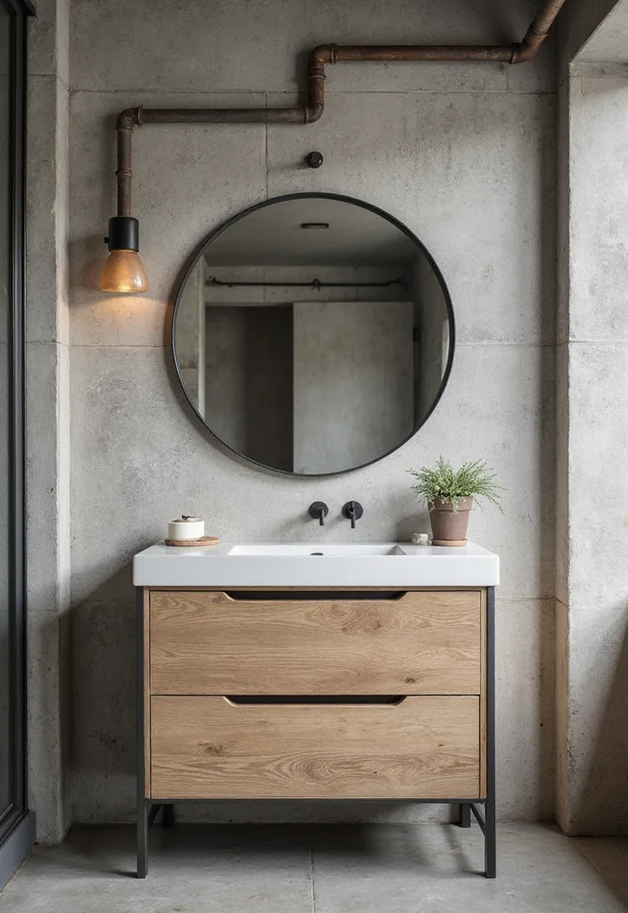 14 Light Wood Bathroom Vanity Ideas With Natural Warmth - 7. Industrial Chic