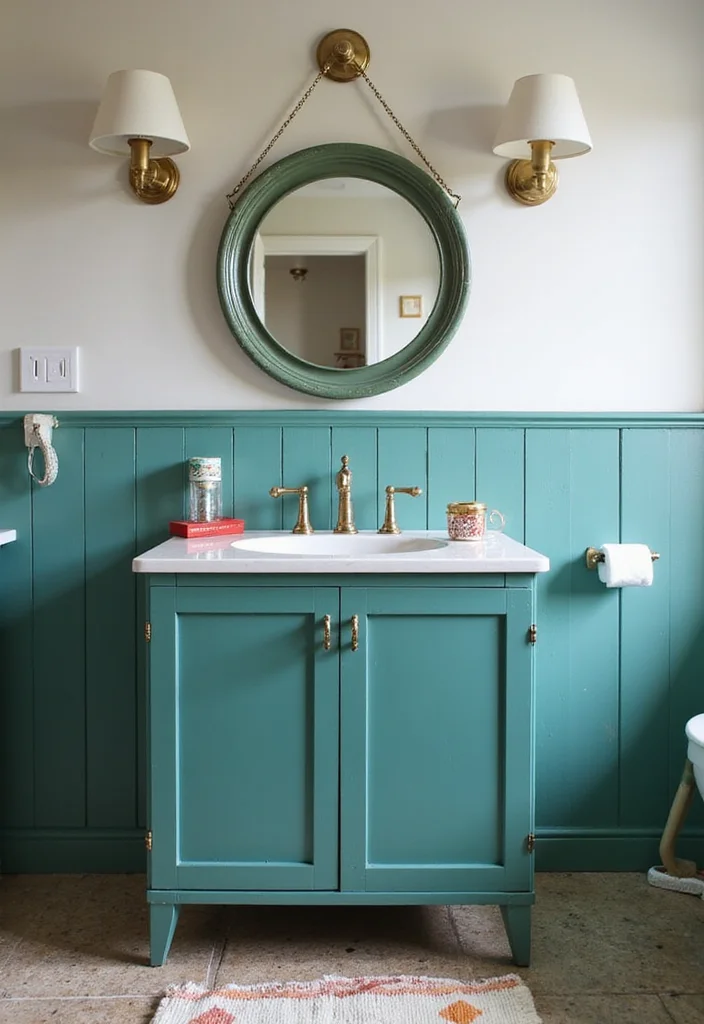 14 Mid Century Bathroom Vanity Ideas With Retro Cool - 2. Bold Color Pop