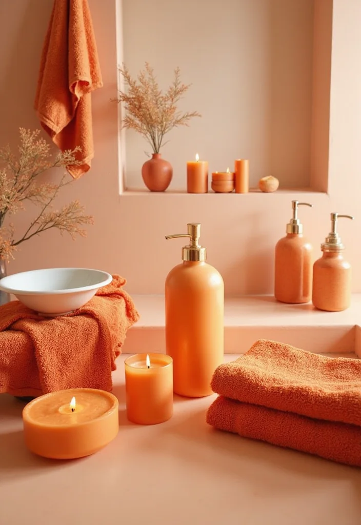 14 Orange Bathroom Decor Ideas With Bright Cheer - 5. Orange Color Palette Accents