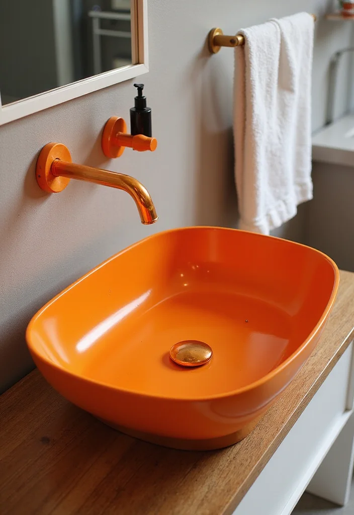 14 Orange Bathroom Decor Ideas With Bright Cheer - 6. Modern Orange Sink