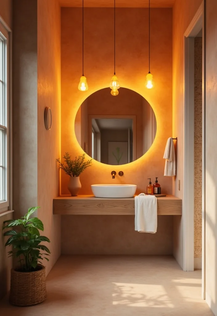 14 Orange Bathroom Decor Ideas With Bright Cheer - 7. Orange Bathroom Lighting