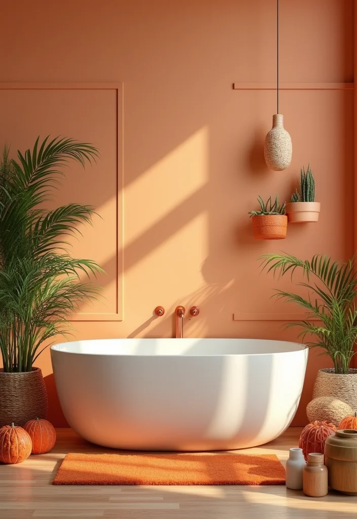 14 Orange Bathroom Decor Ideas With Bright Cheer - 8. Orange and Natural Elements Combo